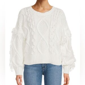For the Republic Fringe Chunky Cable Knit Sweater